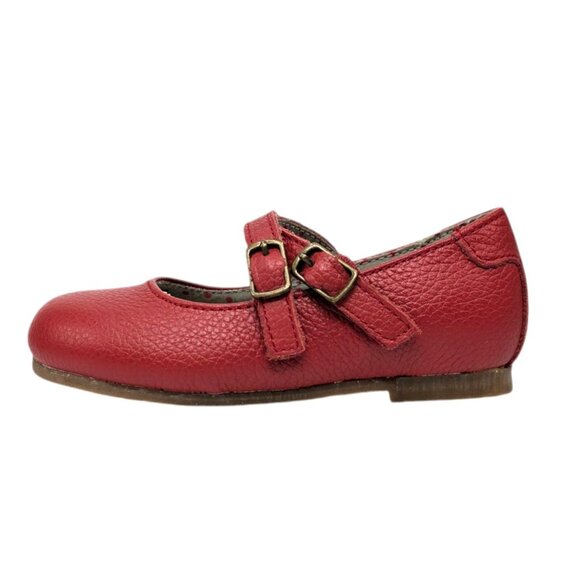 Lamour Pebbled Leather Mary Jane Shoes Girls Red Double Strap Flats Size 6 - Picture 3 of 13